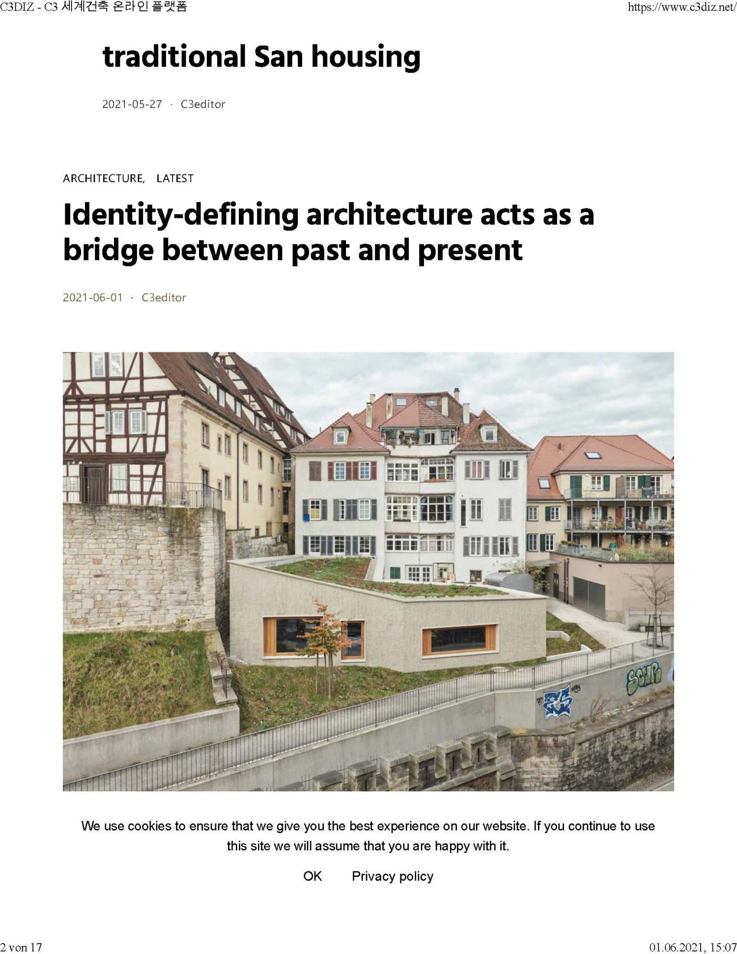 Veröffentlichung  Anbau und Umbau Wohn- und Geschäftsgebäude in Tübingen auf der koreanischen Architekturplattform C3DIZ ({project_images:field_row_count})