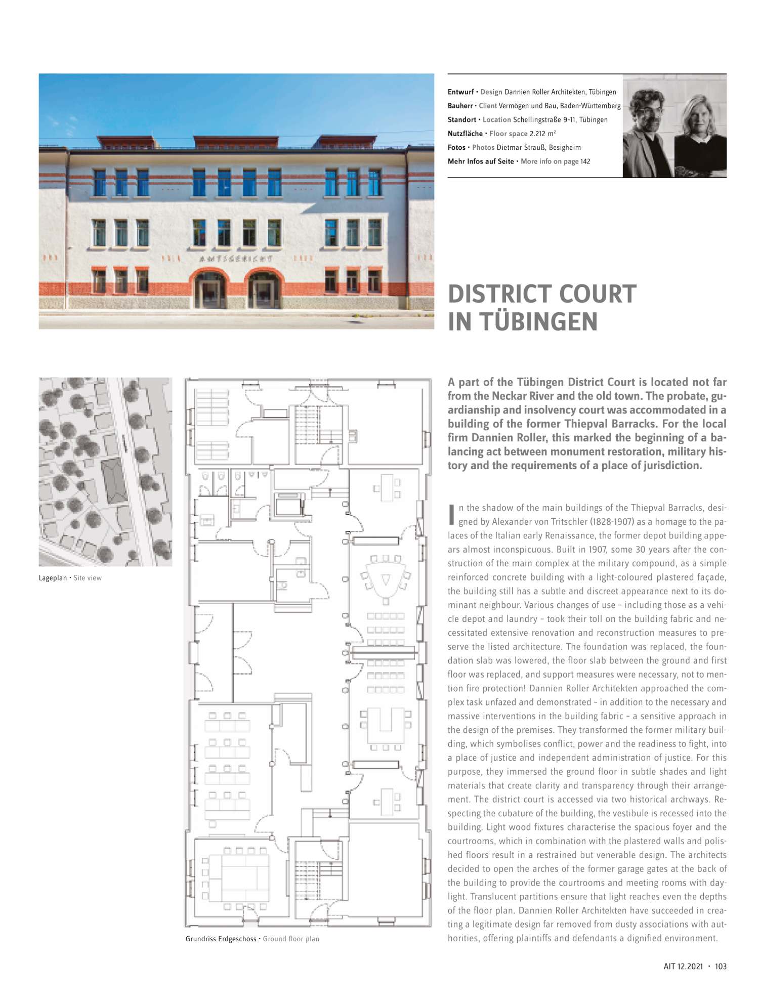 AIT stellt in Ihrer neuesten Ausgabe 12/2021  unter der Rubrik ›Banken und Behörden‹ die Sanierung des Amtsgerichts Tübingen vor ({project_images:field_row_count})