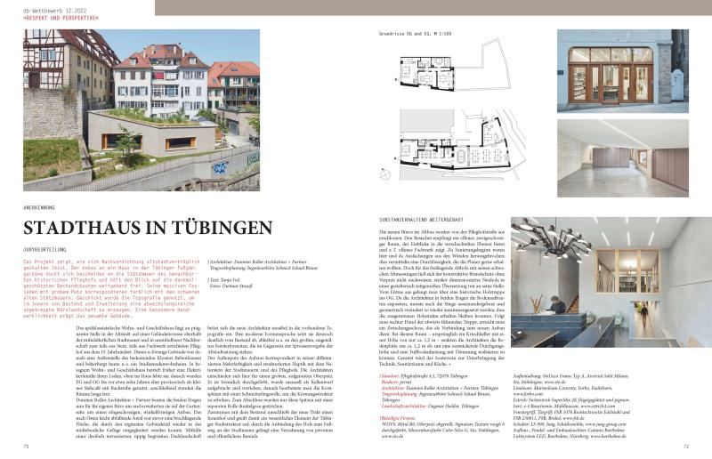 db deutsche bauzeitung berichtet in ihrer aktuellen Ausgabe 12.2022 über unsere Anerkennung des ›Bauen im Bestand-Wettbewerbs 2022‹ (1)