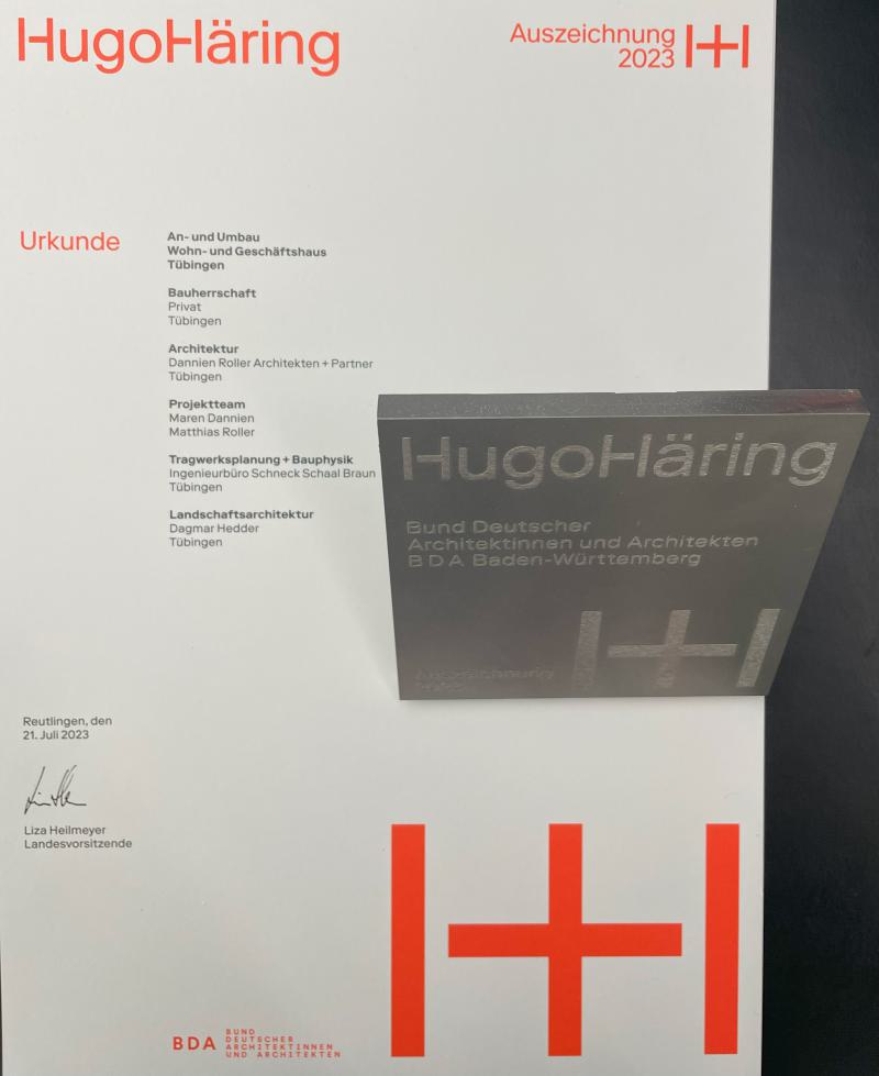  Für unseren  Büroanbau und Umbau in der Tübinger Altstadt erhalten wir die  Hugo-Häring-Auszeichnung 2023   (1)